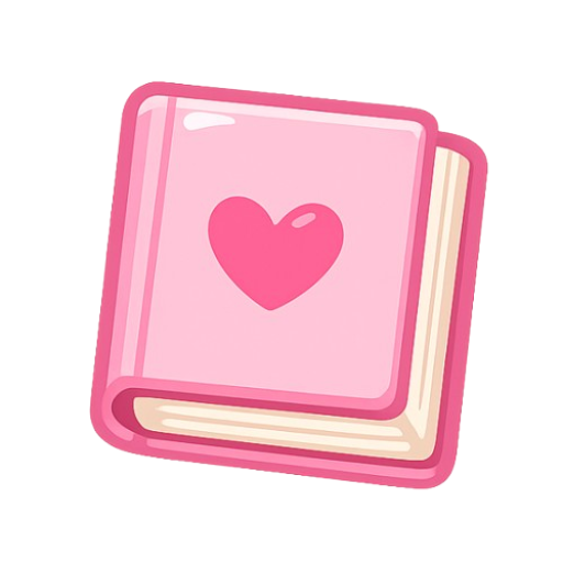 Pink book icon with a heart on the cover